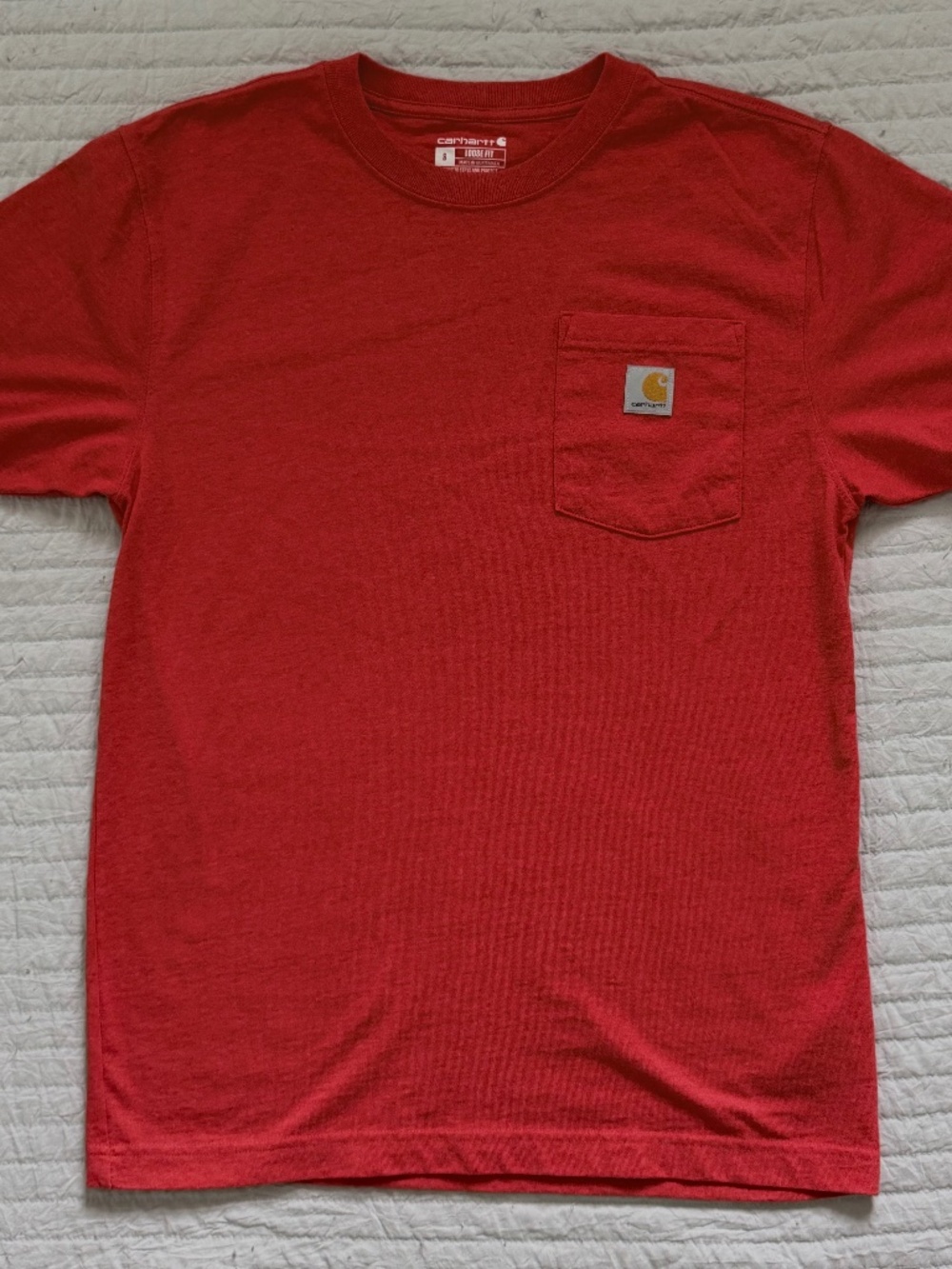 Carhartt K87 Pocket T-Shirt in Fire Red Heather ~ Men's Small Loose Fit